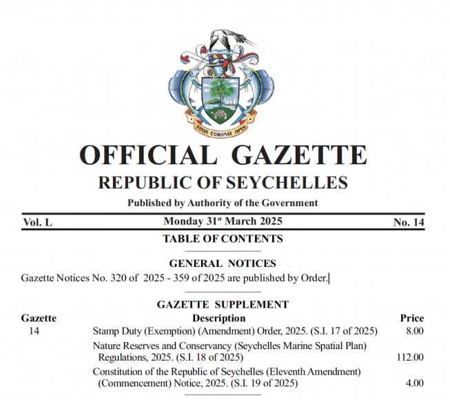 NRC Seychelles Marine Spatial Plan Regulations signed into law